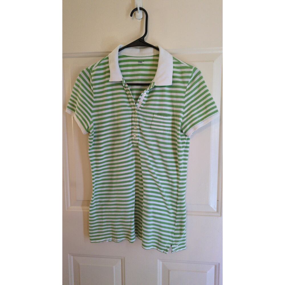 Vintage The Gap Womens Striped Short Sleeve Babydoll Y2K Shirt, Med, Green/White